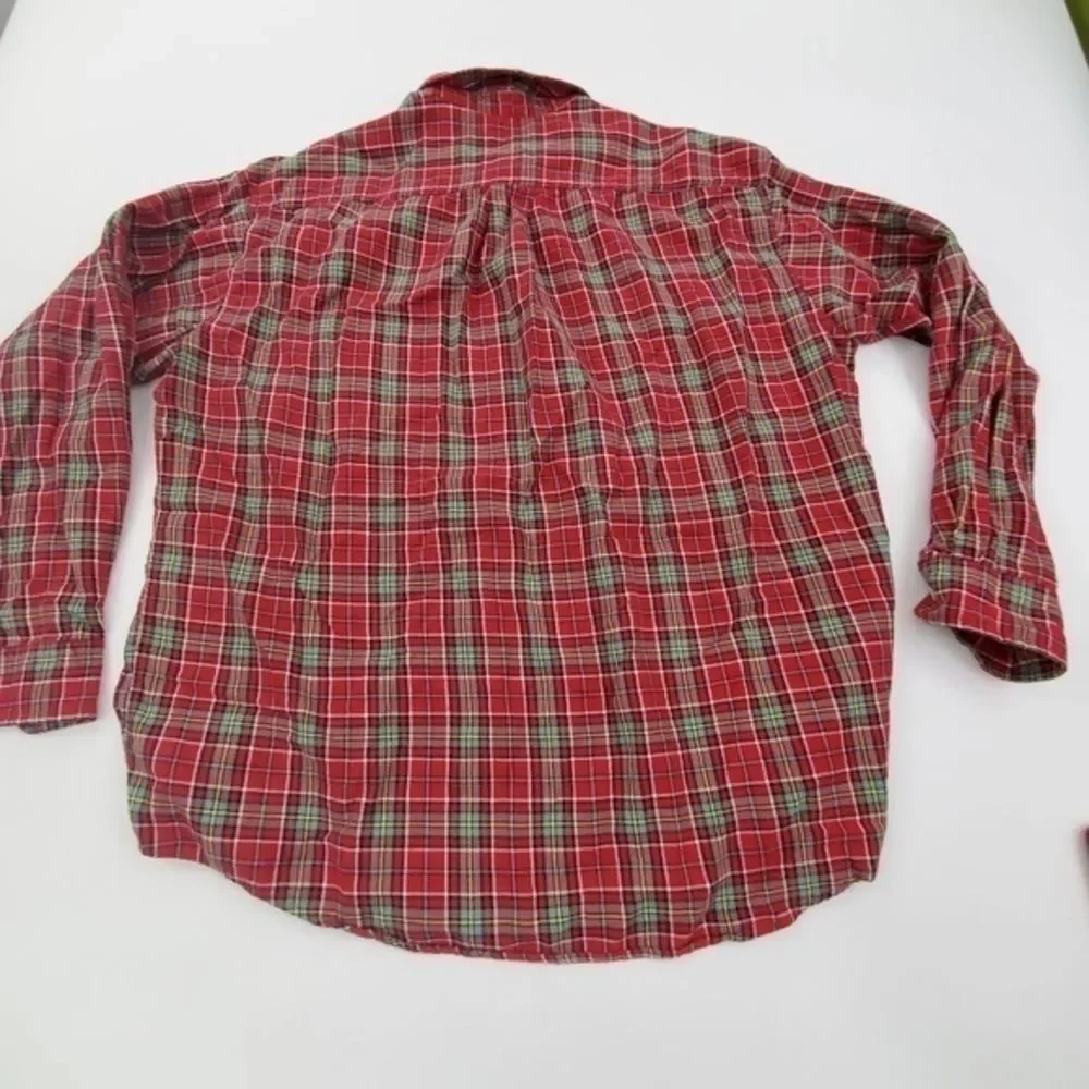 J Crew Shirt XL Plaid Red Green Button Front‎ Long